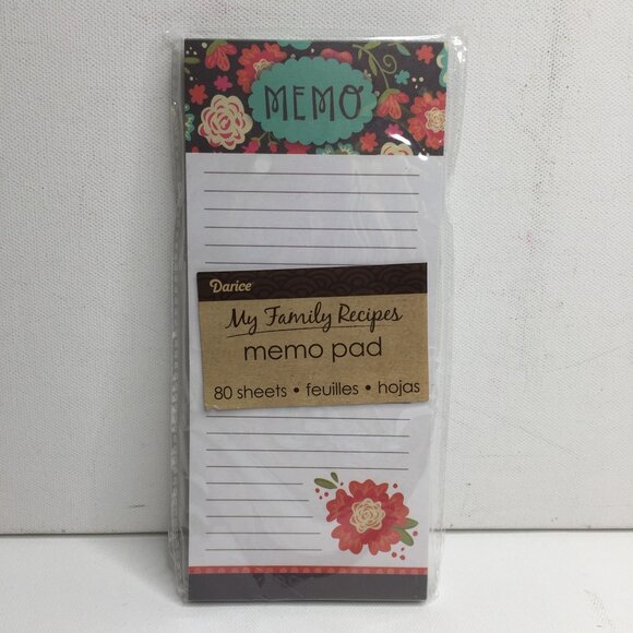 Darice My Family Recipes Memo Pad 80 Sheets 8X3.5 Happy Day Magnet Fridge Floral - Picture 1 of 6